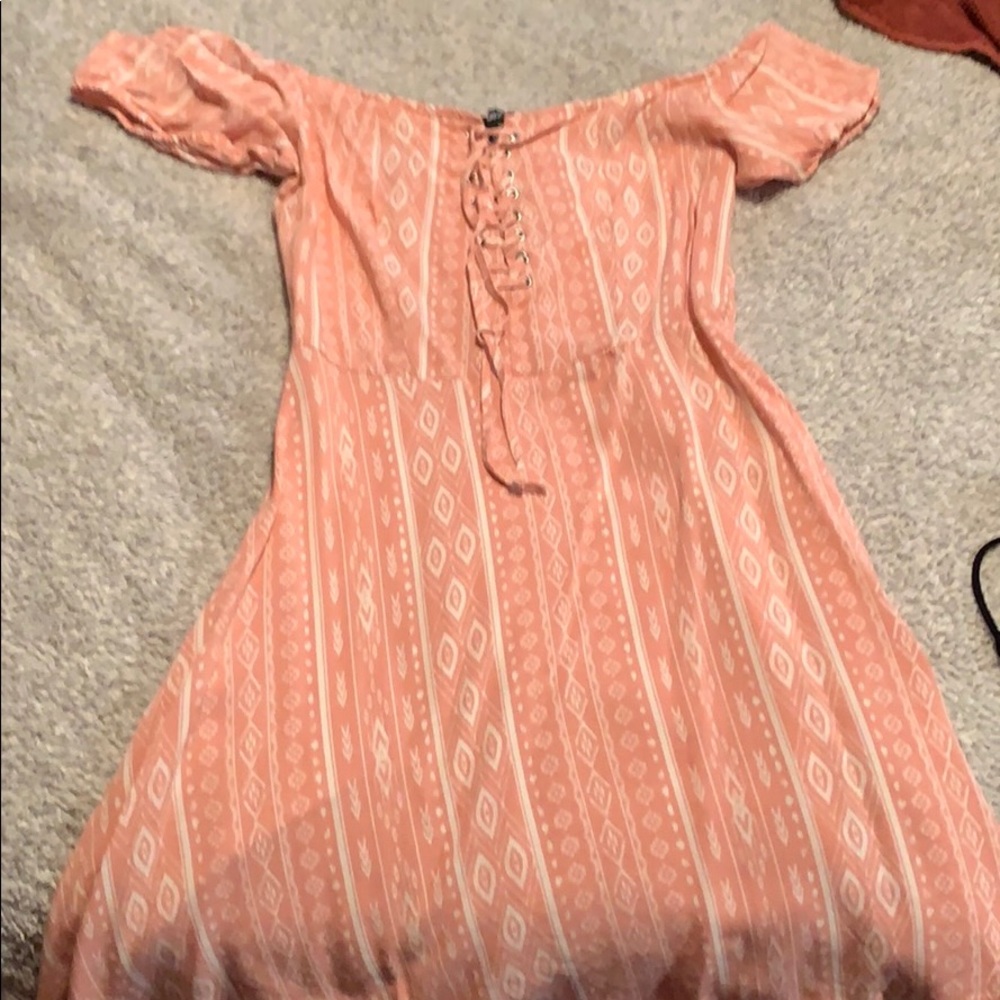 Pink off the shoulder Aztec sundress